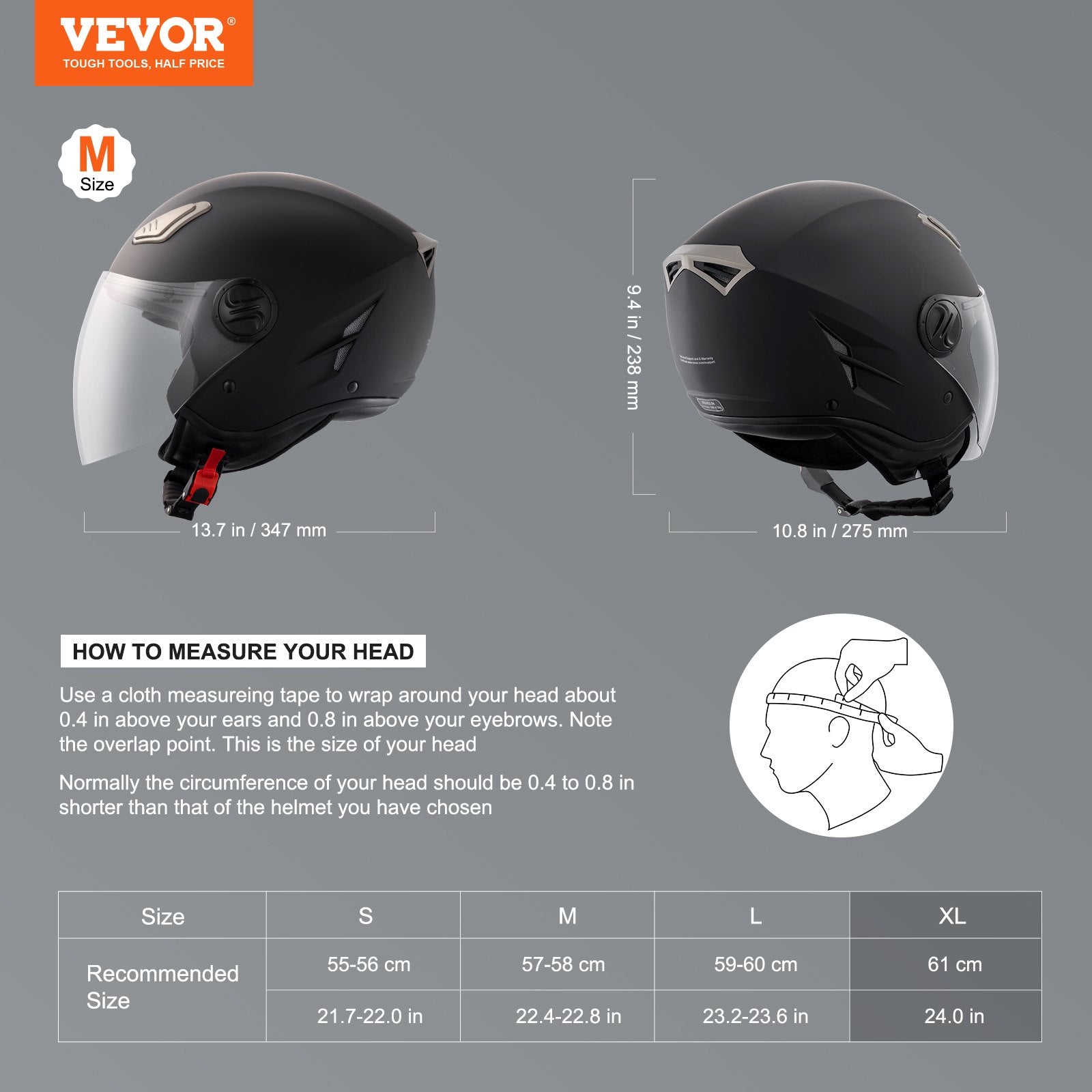 Motorcycle Helmet 3/4-Face ABS Smart Street Interchangeable Lens Size XL