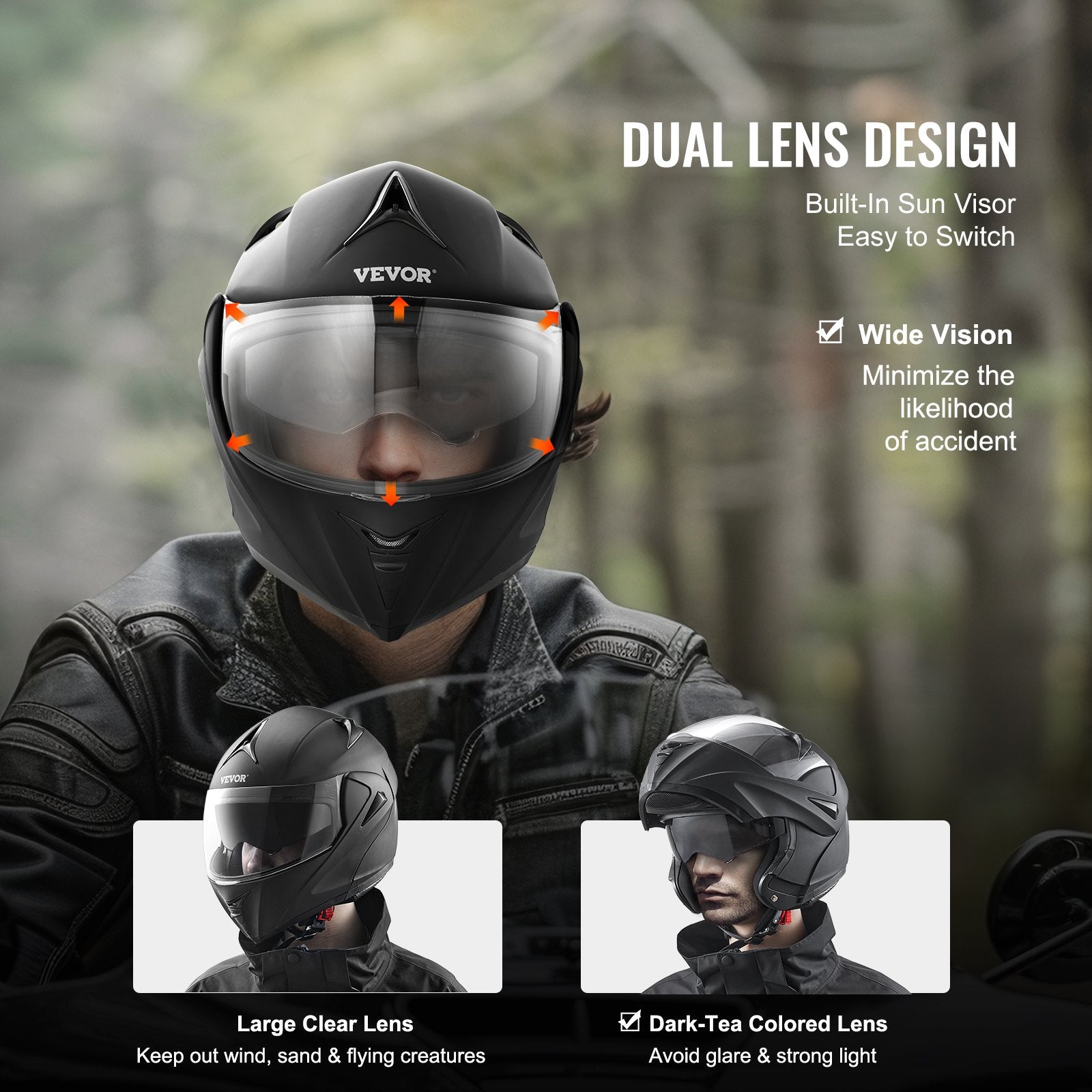 Motorcycle Helmet, Smart ABS Street Bluetooth with Interchangeable Lens DOT