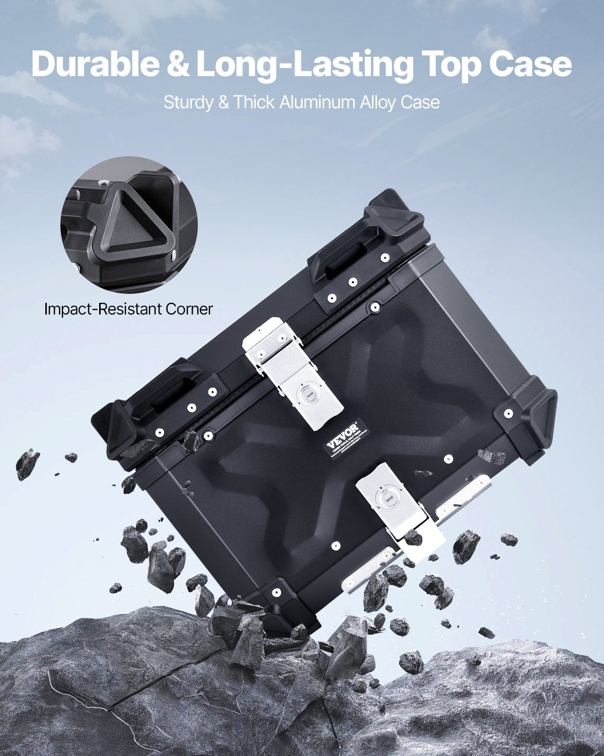 45L Motorcycle Top Case Aluminium Waterproof Tail Box with Lock