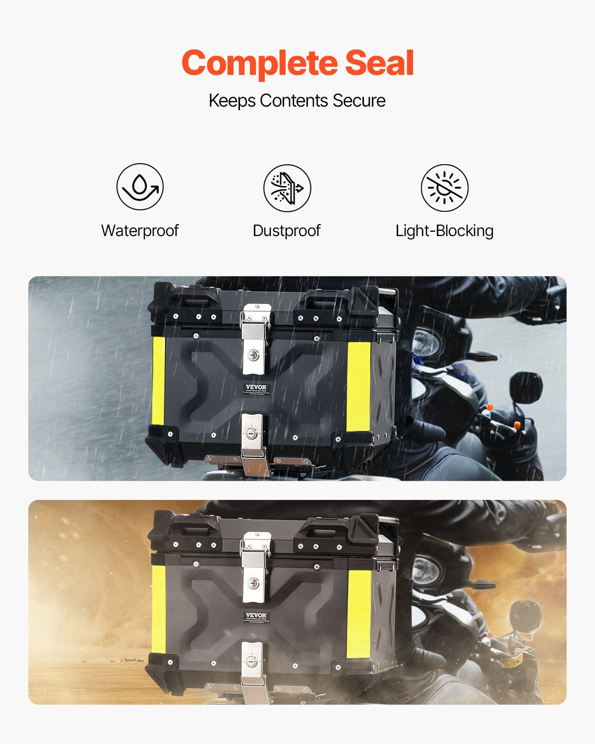 45L Motorcycle Top Case Aluminium Waterproof Tail Box with Lock