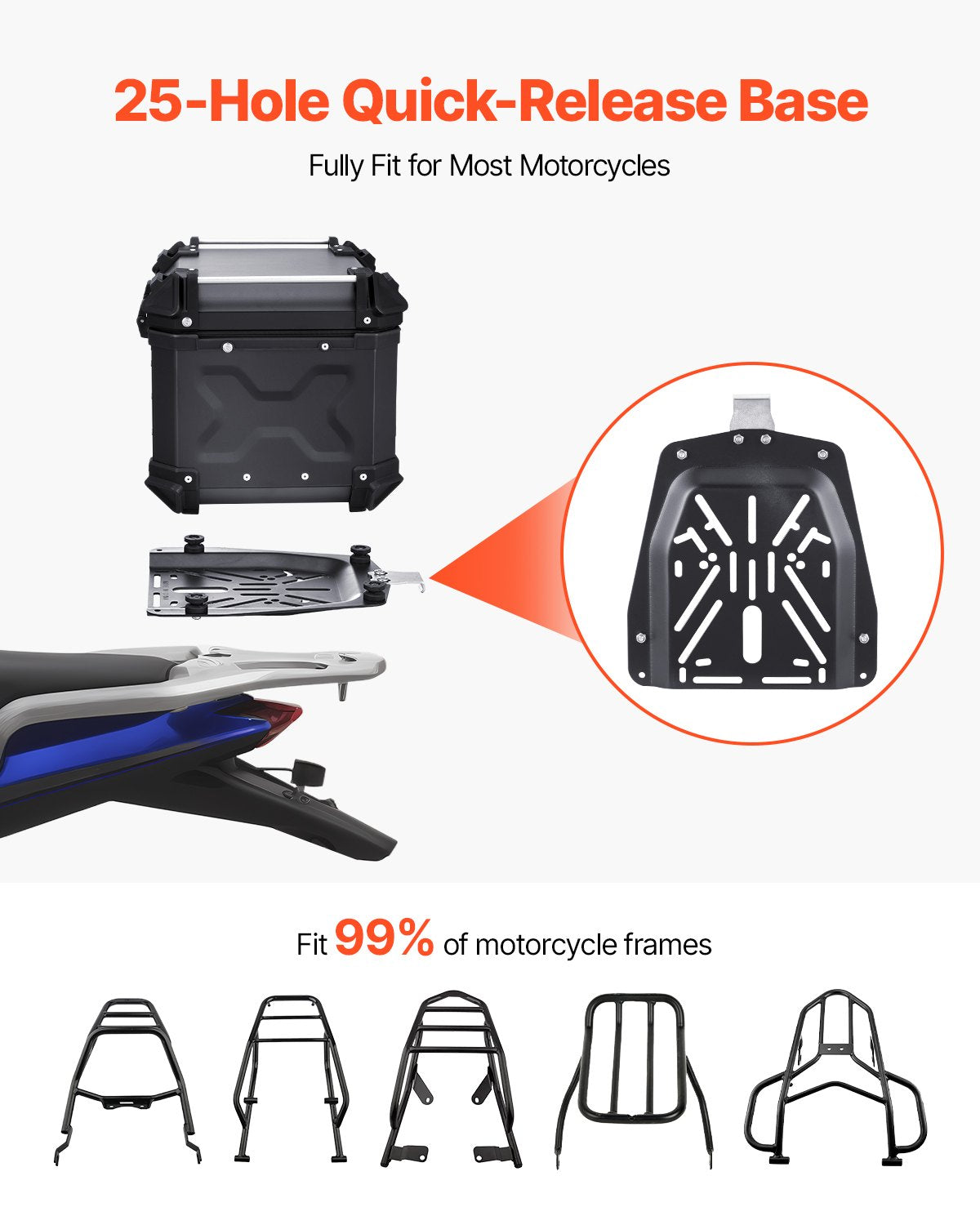 45L Motorcycle Top Case Aluminium Waterproof Tail Box with Lock