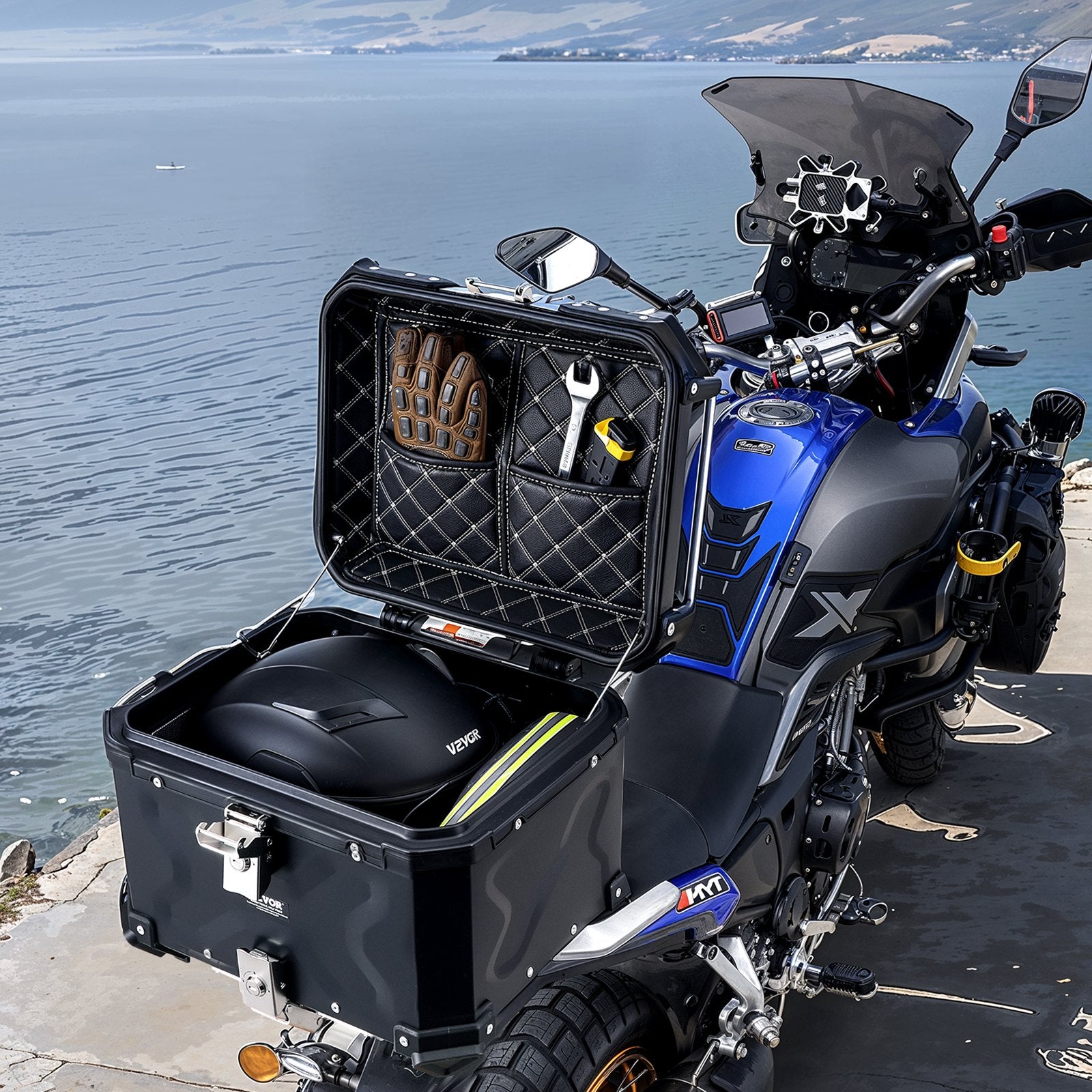 45L Motorcycle Top Case Aluminium Waterproof Tail Box with Lock