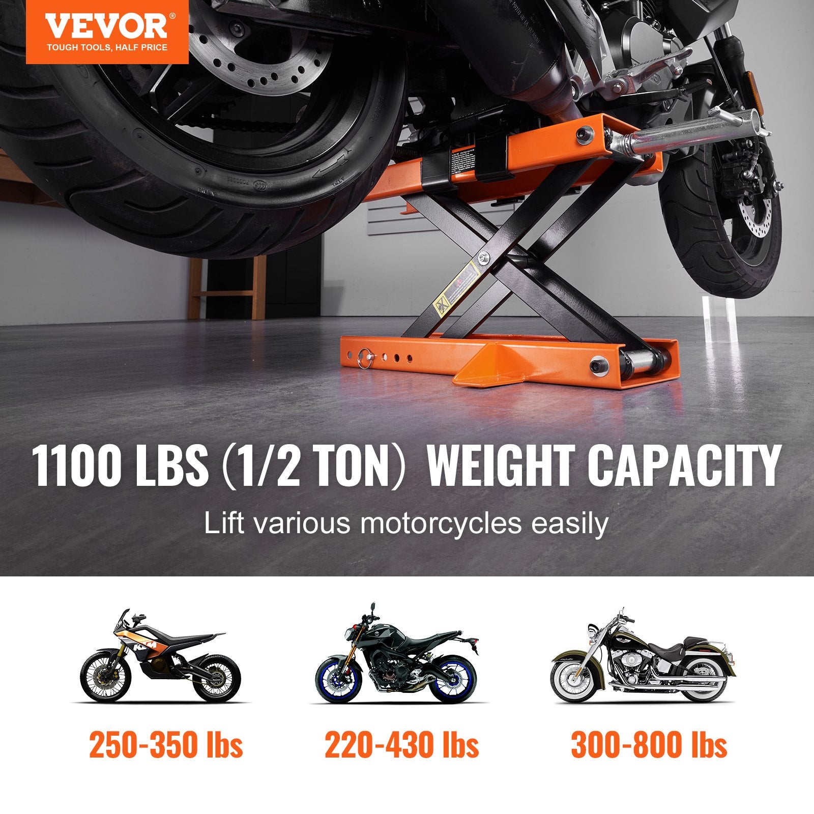 Motorcycle Center Scissor Lift Jack 500KG with Saddle Safety Pin Street Bikes