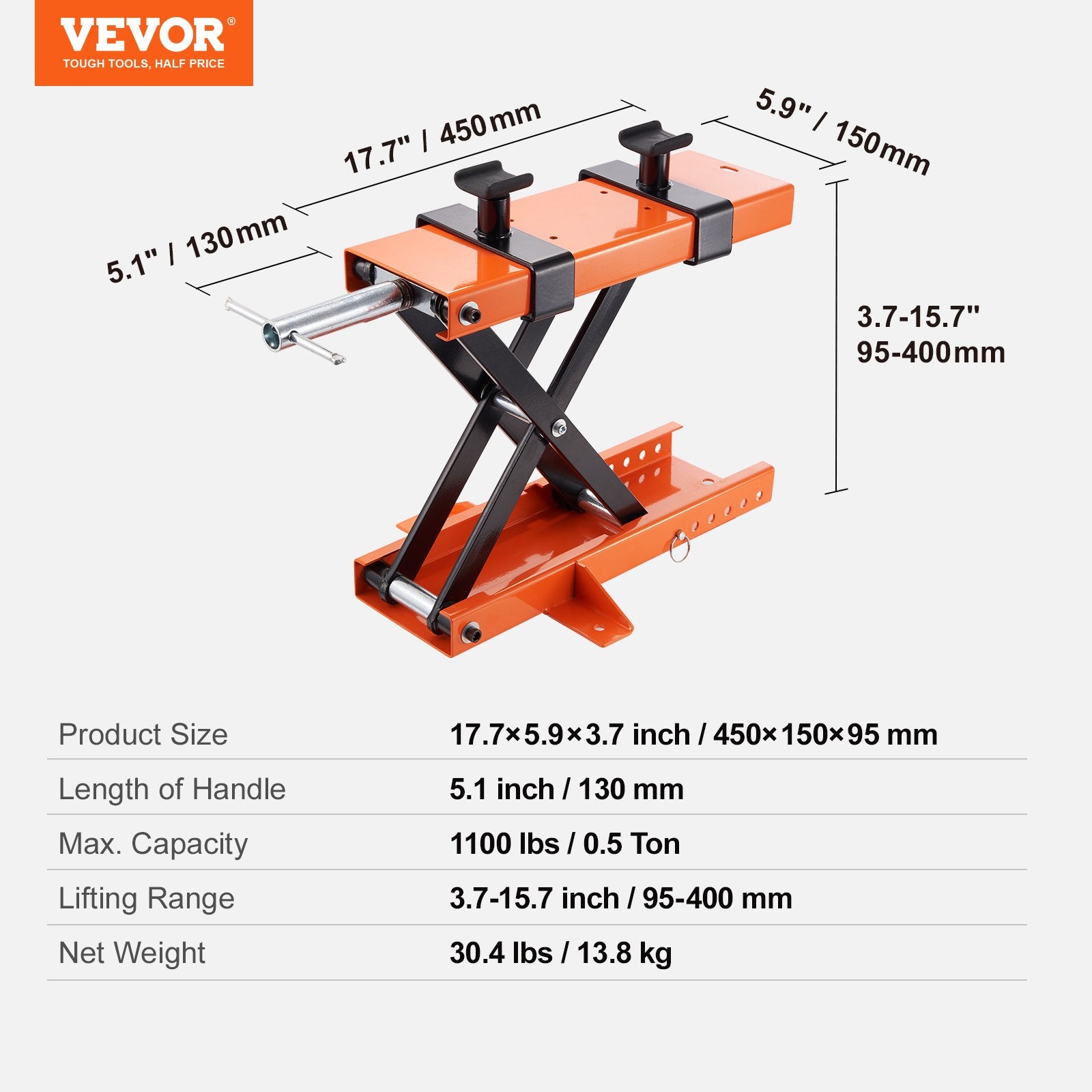 Motorcycle Center Scissor Lift Jack 500KG with Saddle Safety Pin Street Bikes