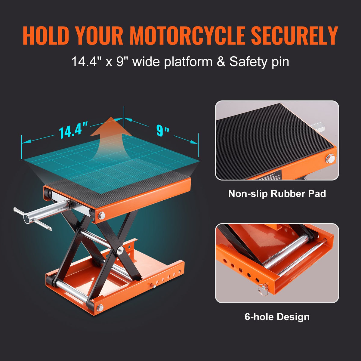 Motorcycle Scissor Lift Jack 500KG Wide Deck Safety Pin Street Cruiser Bikes