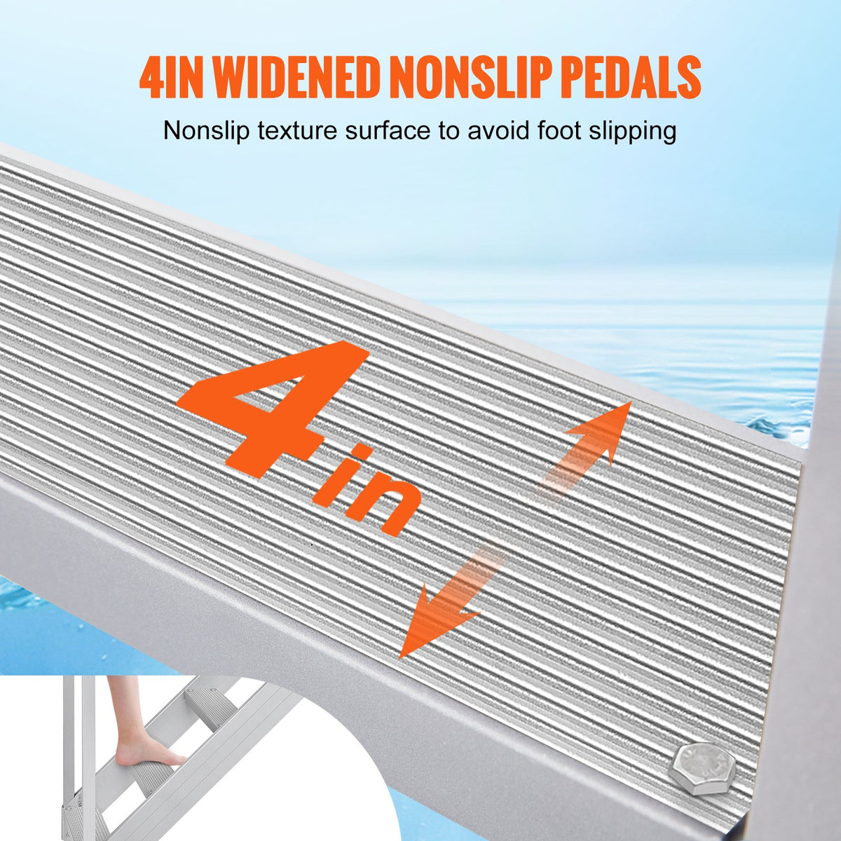 4-Step Aluminum Dock Ladder, 227 kg Capacity, Adjustable 30"-38" Height, Nonslip