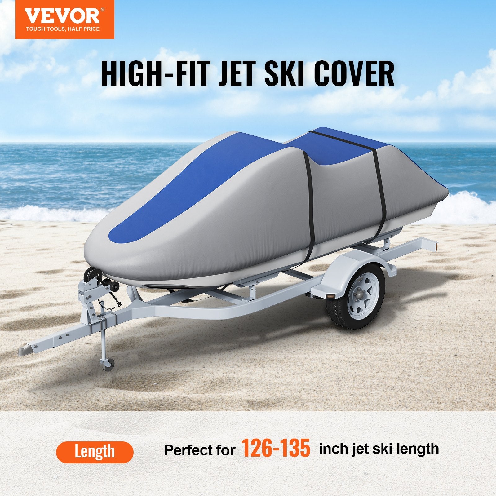 Jet Ski Cover 320-342cm Waterproof 600D PU Oxford Fabric Buckle Straps Grey Blue