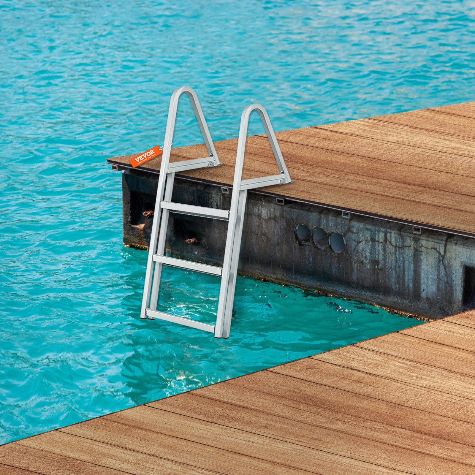 Removable 3-Step Aluminum Dock Ladder, 350 lbs Capacity, Nonslip Wide Steps