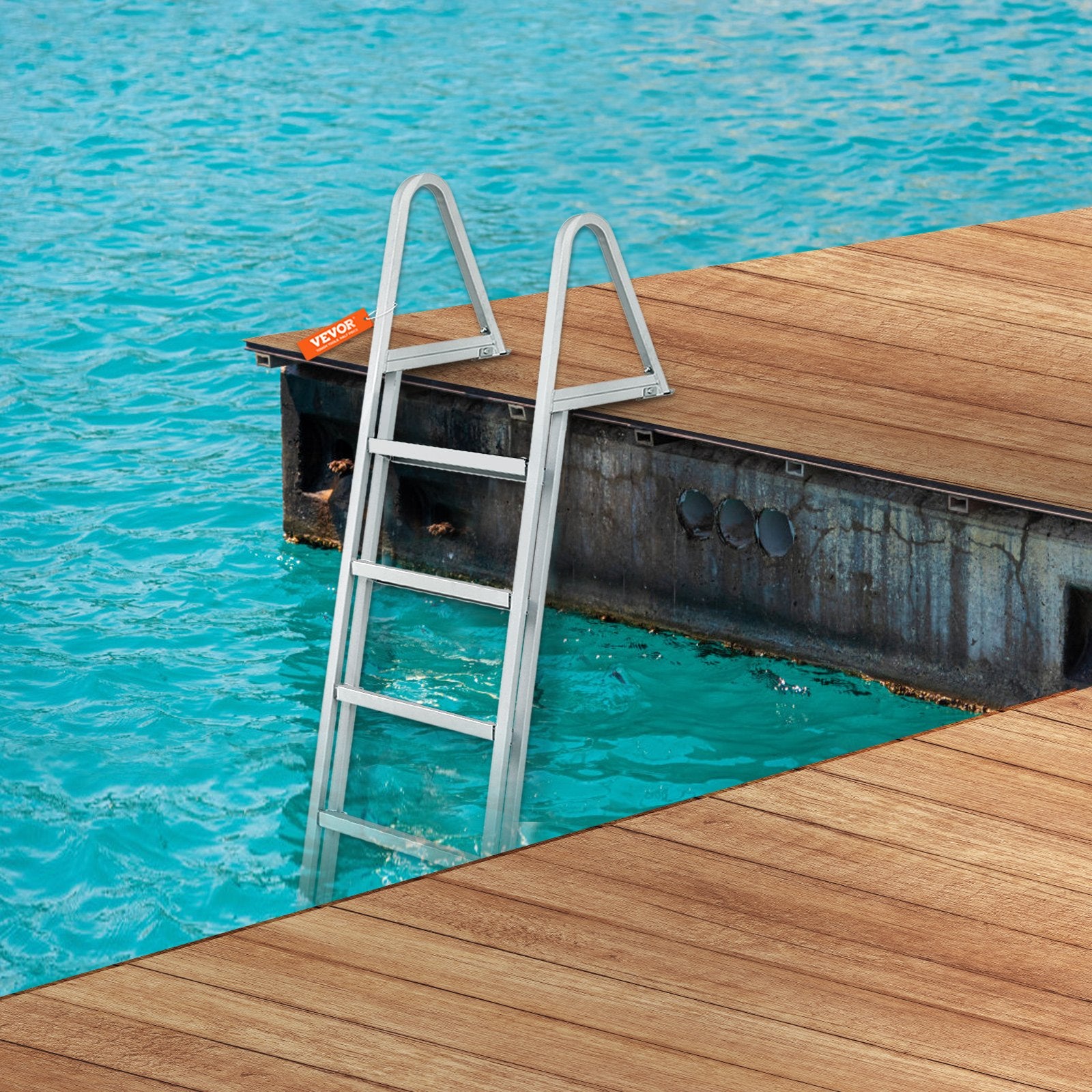 Removable 5-Step Dock Ladder, 159 kg Capacity, Wide Nonslip Steps for Boats