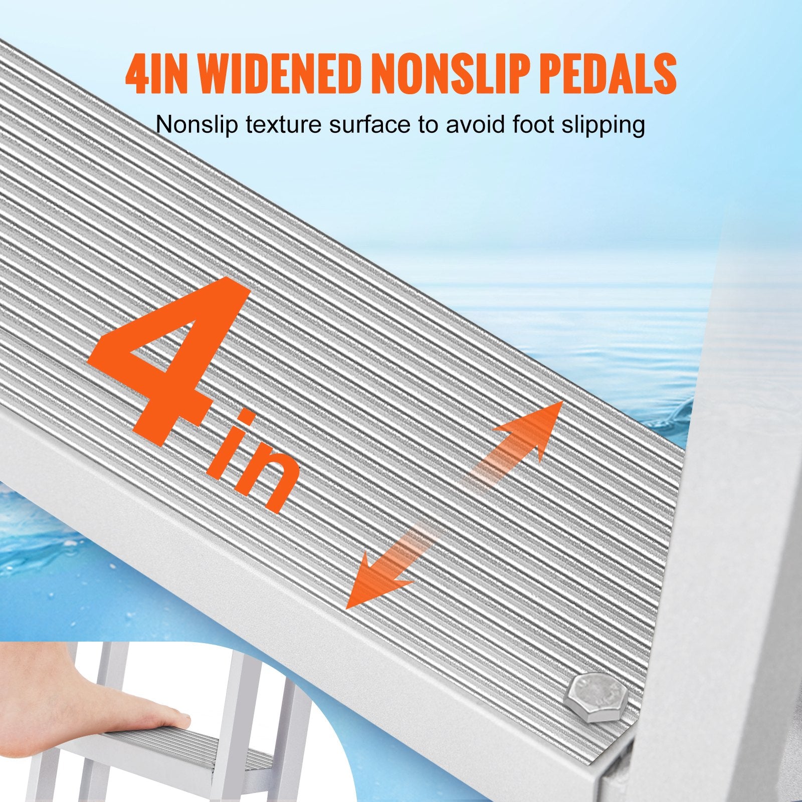 Flip-Up 5-Step Aluminum Dock Ladder, 350 lbs Capacity, Nonslip Rubber Steps
