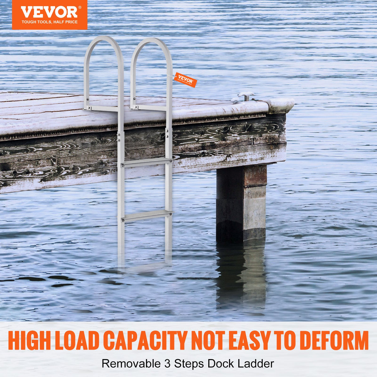 Dock Ladder Removable 3-Step Aluminum 227kg Load Nonslip Rubber Mat Marine Use