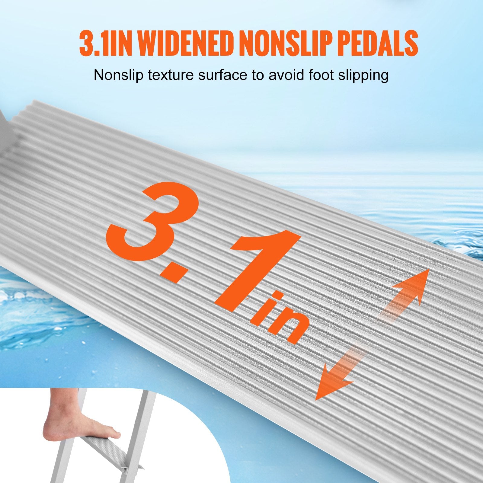 Dock Ladder Removable 3-Step Aluminum 227kg Load Nonslip Rubber Mat Marine Use