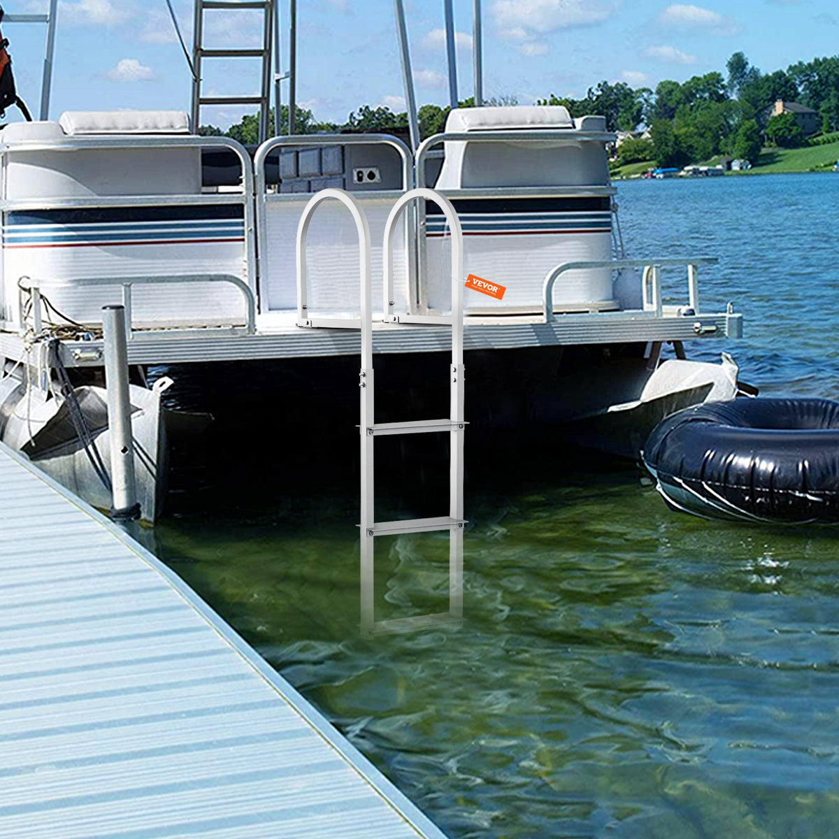 Dock Ladder Removable 3-Step Aluminum 227kg Load Nonslip Rubber Mat Marine Use