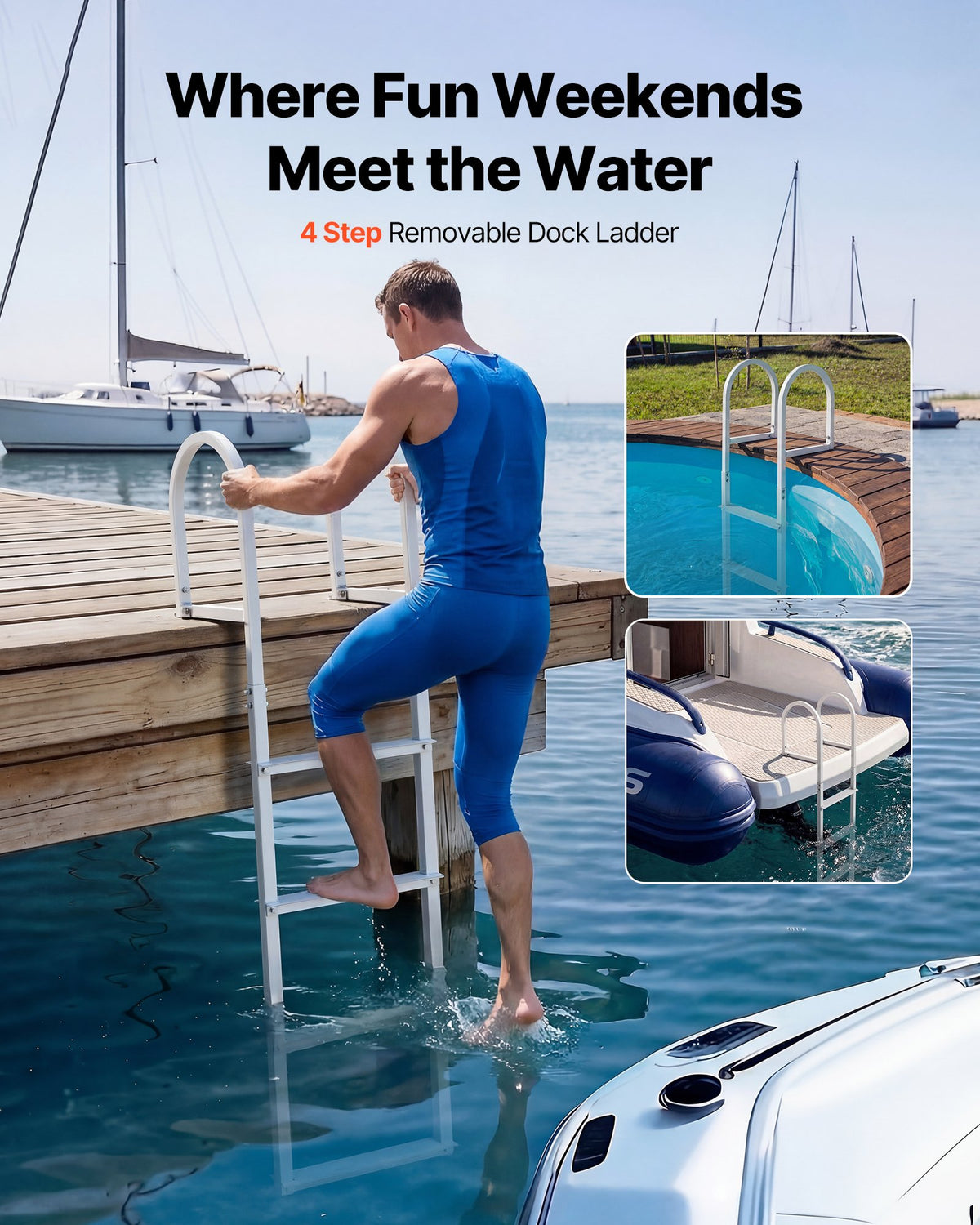 4-Step Removable Dock Ladder Aluminum Pontoon Boat Swim Ladder 227kg Capacity