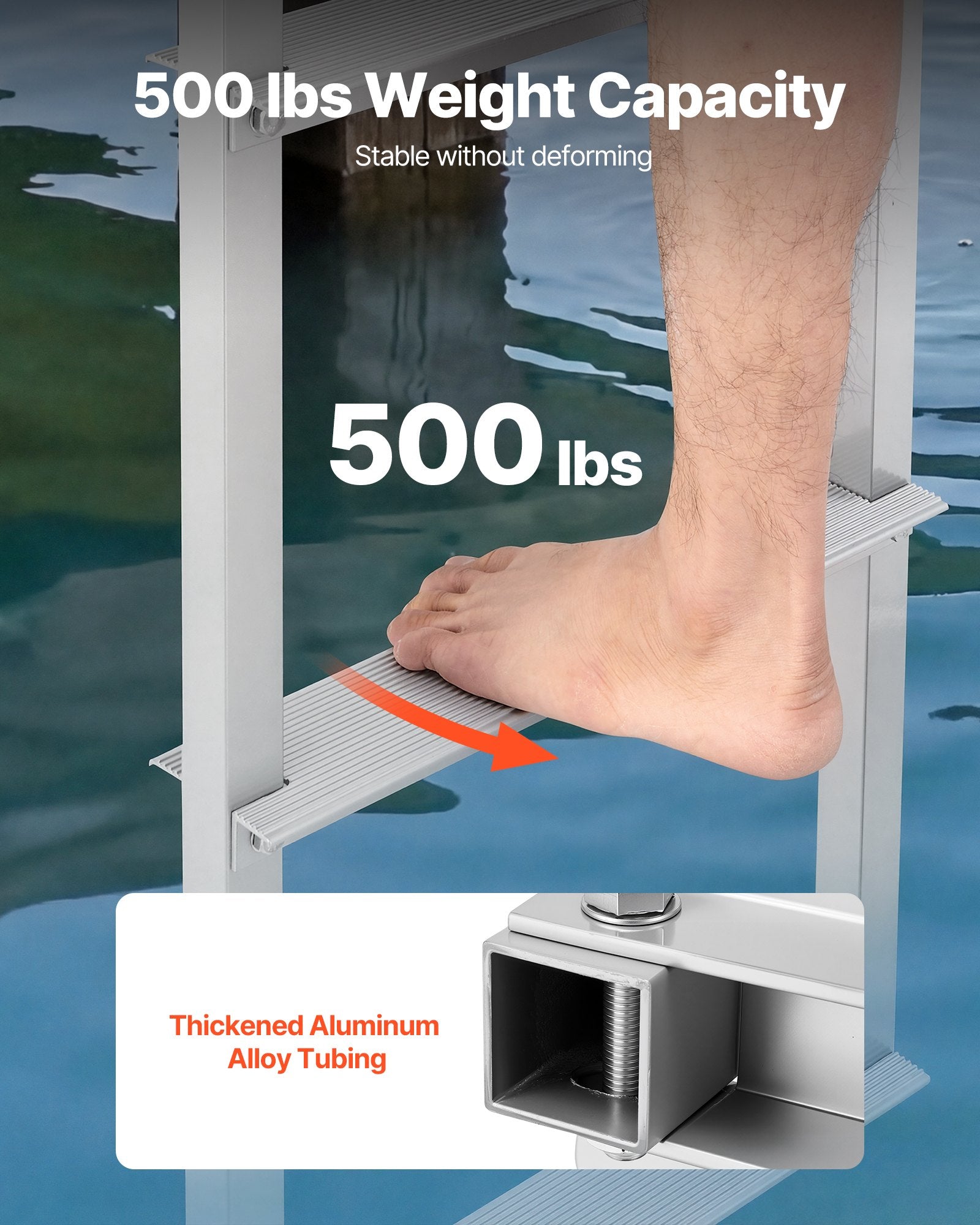 4-Step Removable Dock Ladder Aluminum Pontoon Boat Swim Ladder 227kg Capacity