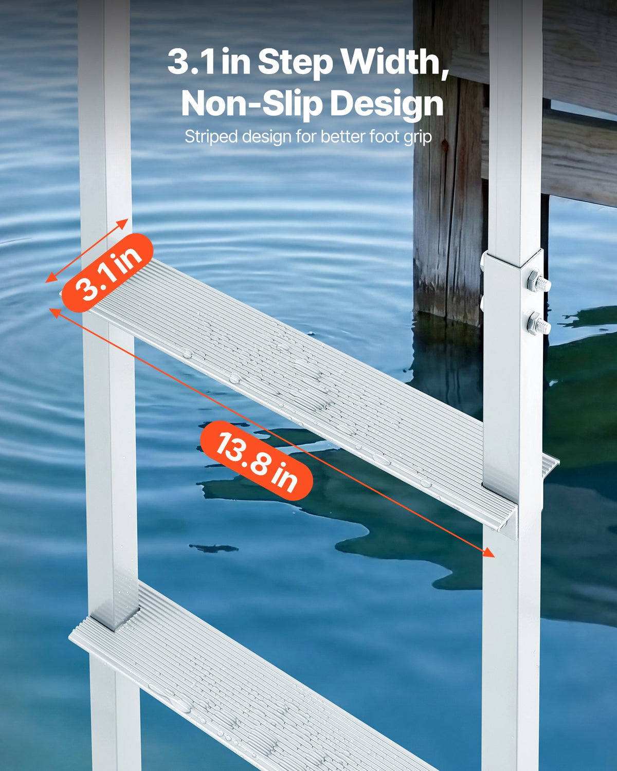 4-Step Removable Dock Ladder Aluminum Pontoon Boat Swim Ladder 227kg Capacity