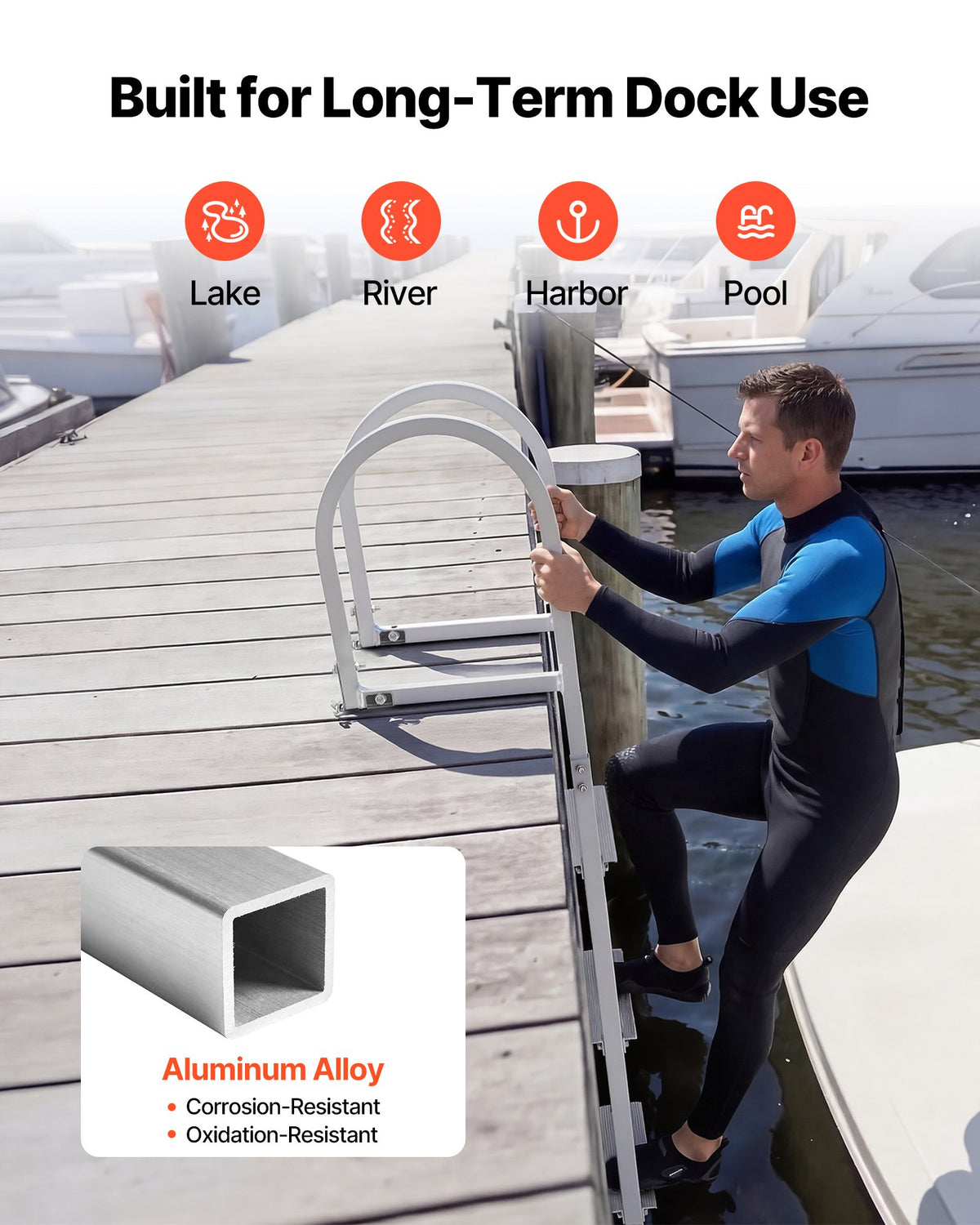 4-Step Removable Dock Ladder Aluminum Pontoon Boat Swim Ladder 227kg Capacity