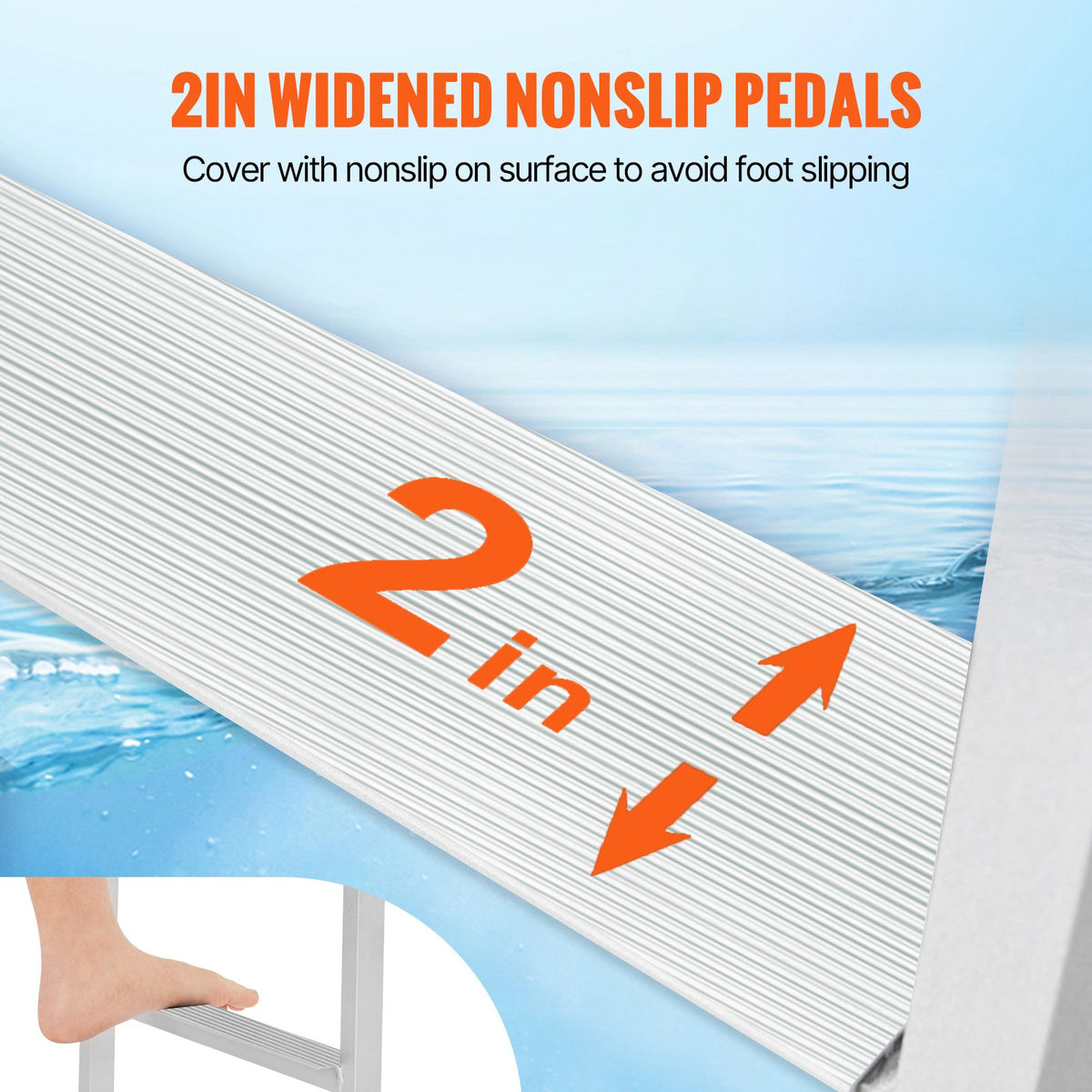 Flip-Up 3-Step Aluminum Dock Ladder, 159 kg Capacity, Nonslip Rubber Steps