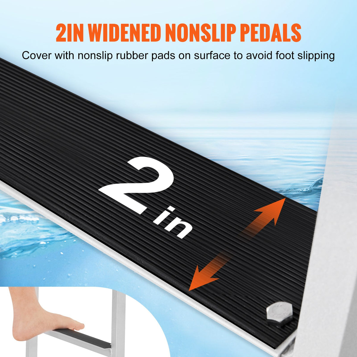 Flip-Up 4-Step Aluminum Dock Ladder, 158.8 kg Capacity, Nonslip Mat