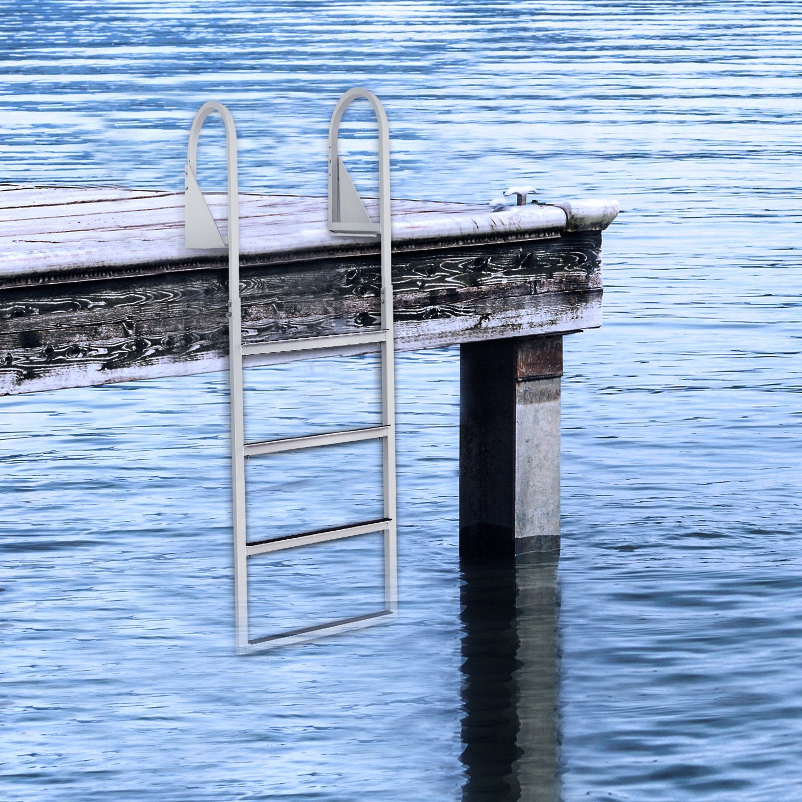 Flip-Up 4-Step Aluminum Dock Ladder, 158.8 kg Capacity, Nonslip Mat