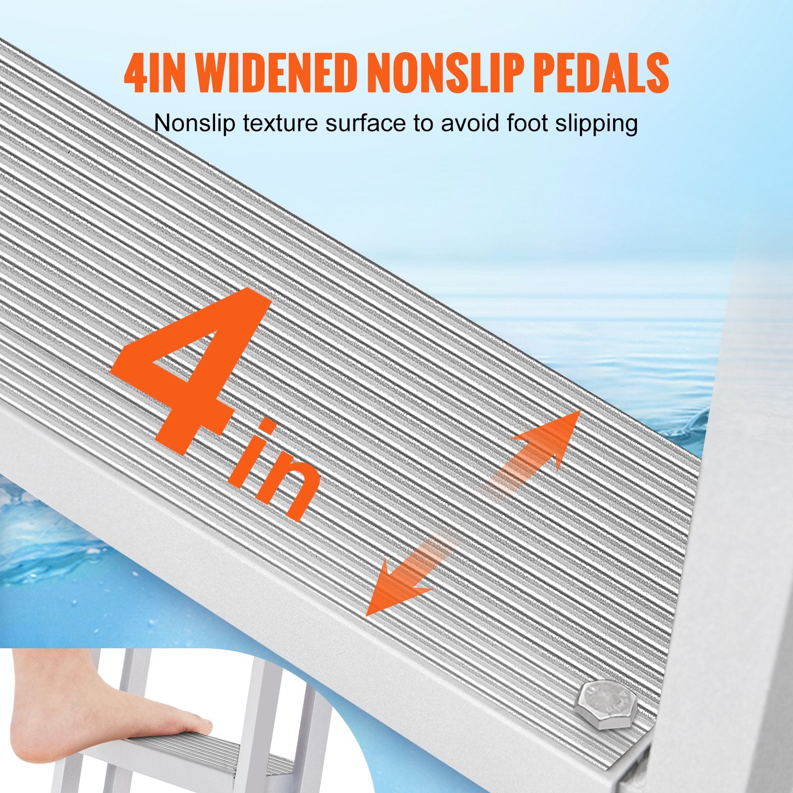 Retractable 5-Step Aluminum Dock Ladder, 350 lbs Capacity, Adjustable Height