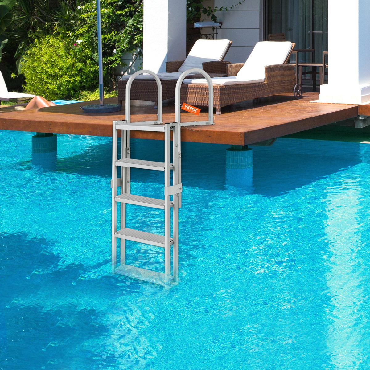 Retractable 5-Step Aluminum Dock Ladder, 350 lbs Capacity, Adjustable Height