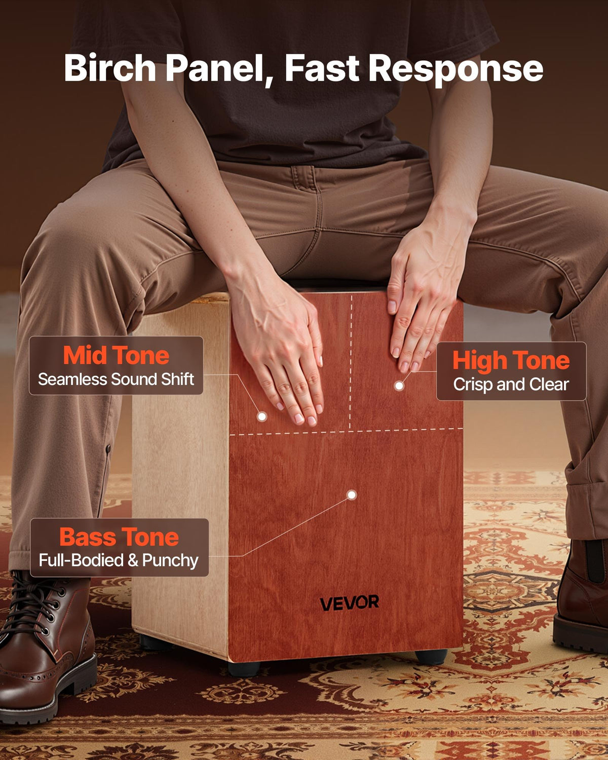 Cajon Box Drum Lightweight Birch Wood Percussion Internal Strings Travel Bag