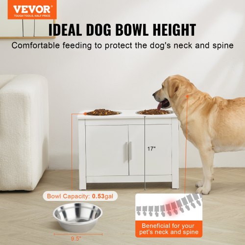 VEVOR Elevated Dog Bowls Pet Feeding Station with Storage Cabinet Modern