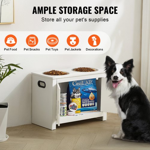 VEVOR Elevated Dog Bowls Pet Feeding Station with Storage Cabinet Modern