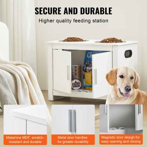 VEVOR Elevated Dog Bowls Pet Feeding Station with Storage Cabinet Modern