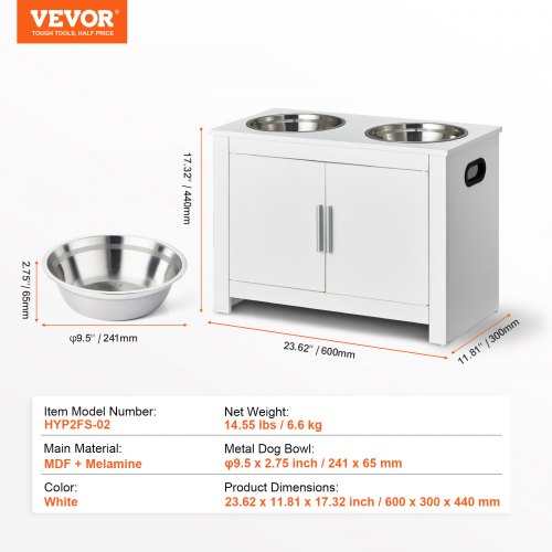 VEVOR Elevated Dog Bowls Pet Feeding Station with Storage Cabinet Modern