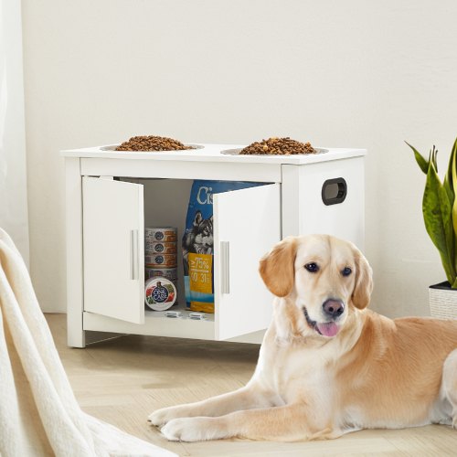 VEVOR Elevated Dog Bowls Pet Feeding Station with Storage Cabinet Modern