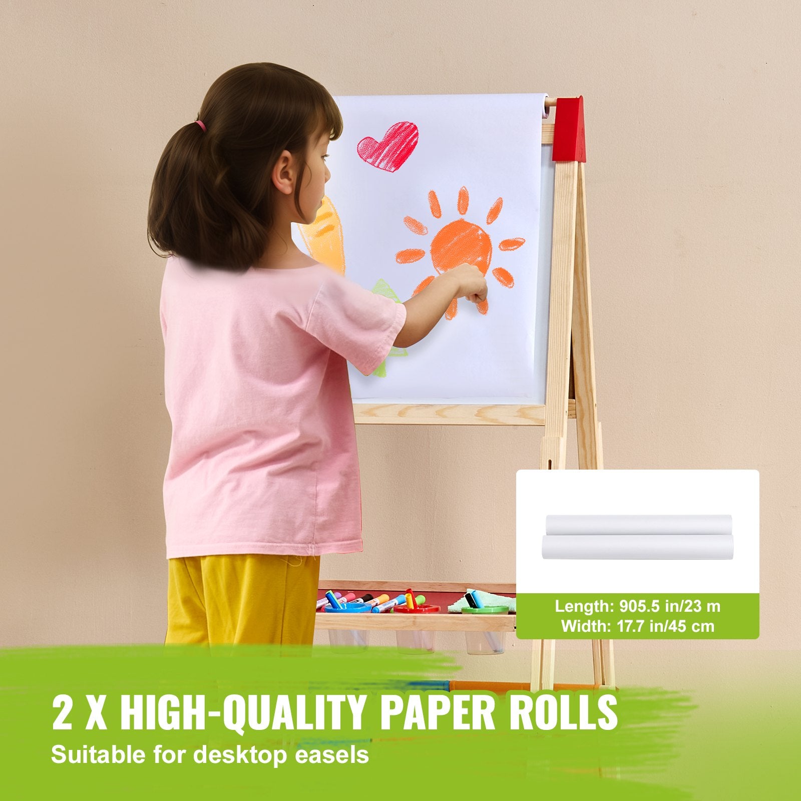 Easel Accessory Set, 32PCS Art Kit with Chalks, Markers & Paper Rolls for Kids
