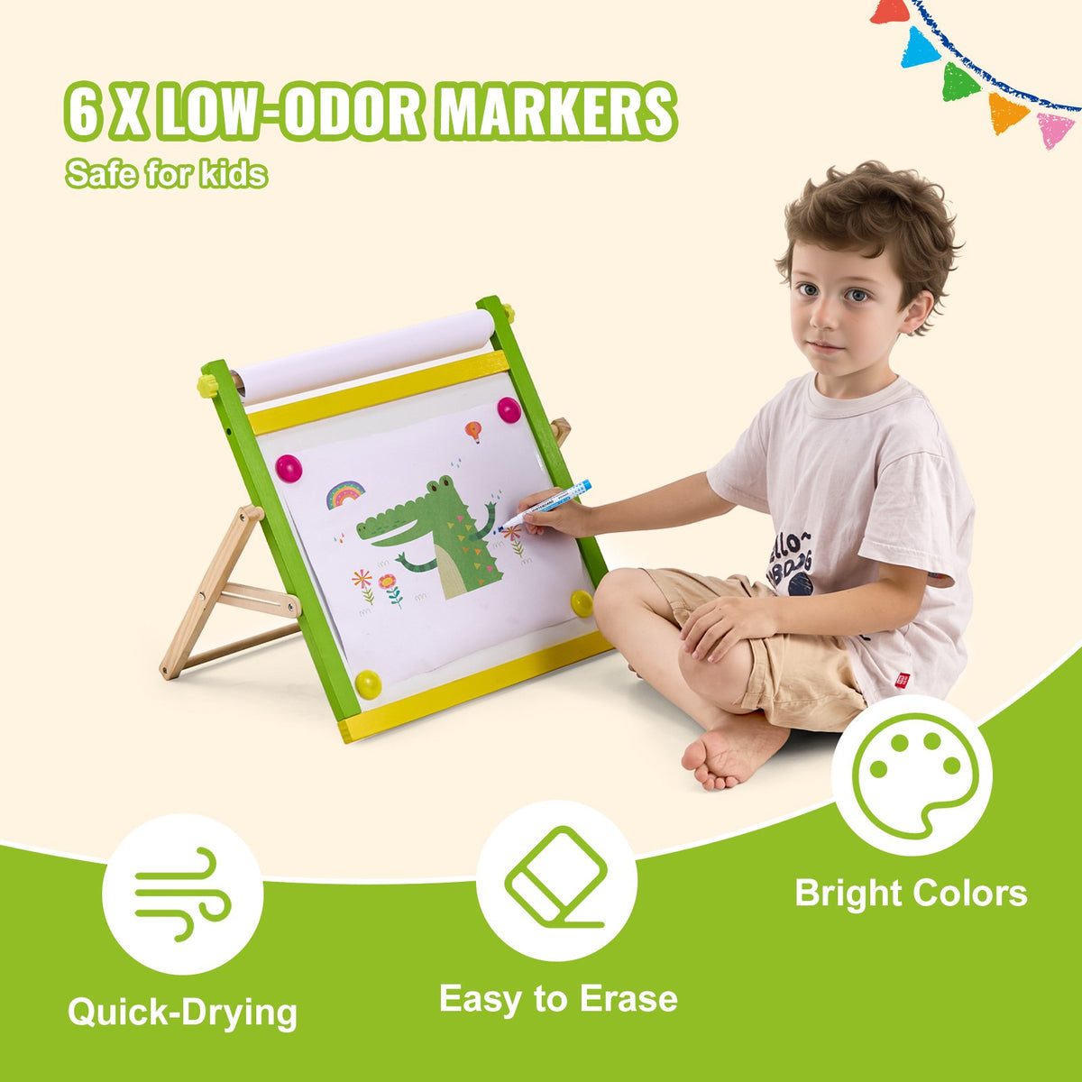 Easel Accessory Set, 32PCS Art Kit with Chalks, Markers & Paper Rolls for Kids