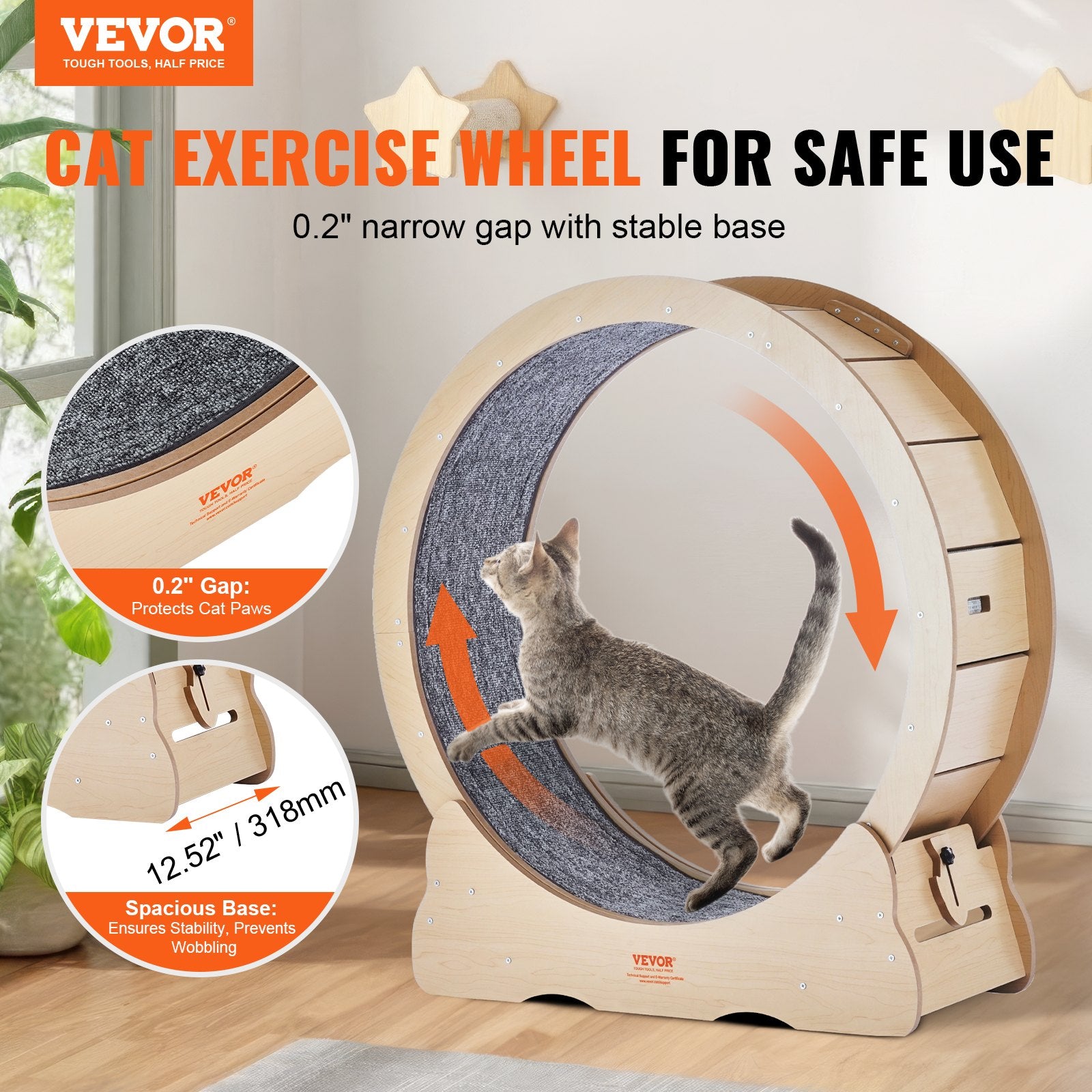 Cat Exercise Wheel 35.8in Large Treadmill Detachable Carpet Cat Teaser