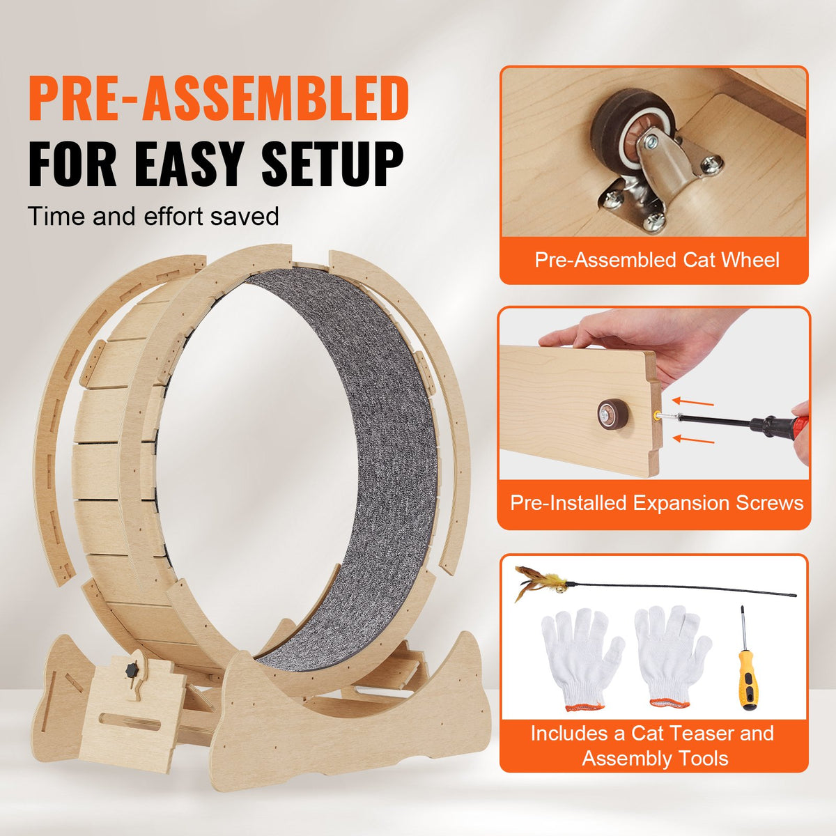 Cat Exercise Wheel 35.8in Large Treadmill Detachable Carpet Cat Teaser