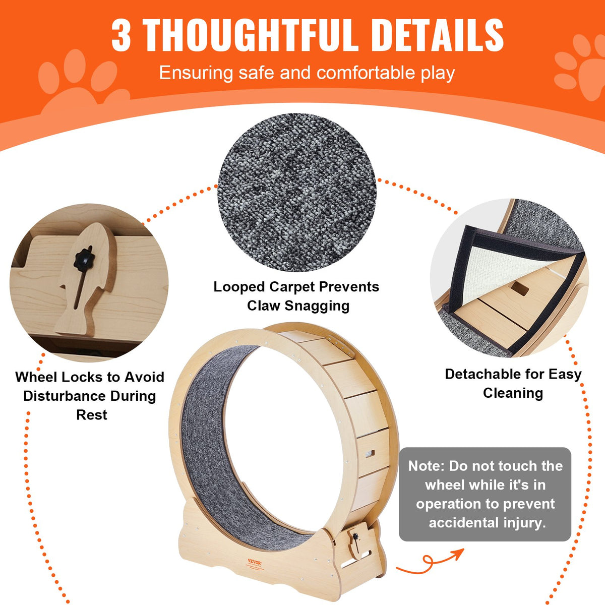 Cat Exercise Wheel 35.8in Large Treadmill Detachable Carpet Cat Teaser