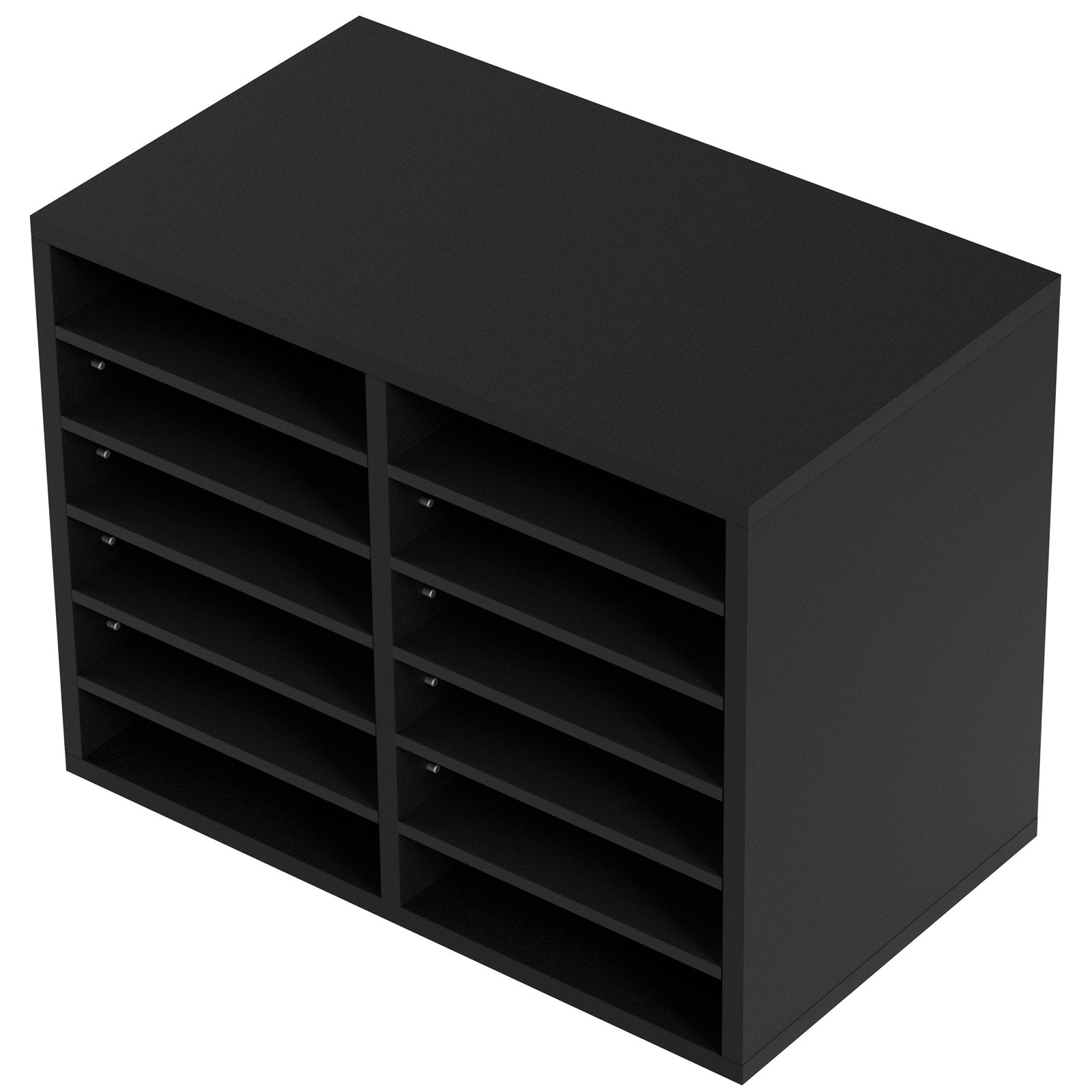 12-Compartment Wood Literature Organizer File Sorter w/ Removable Shelves Black