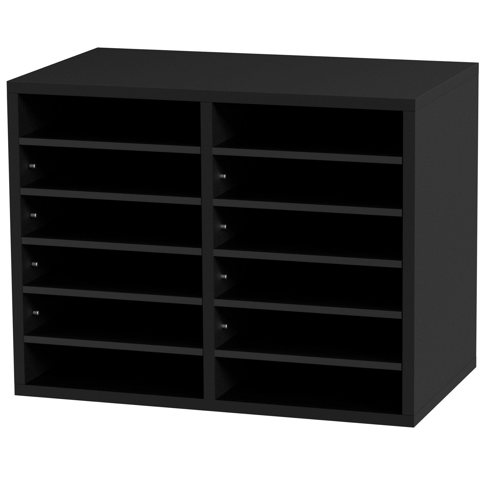 12-Compartment Wood Literature Organizer File Sorter w/ Removable Shelves Black