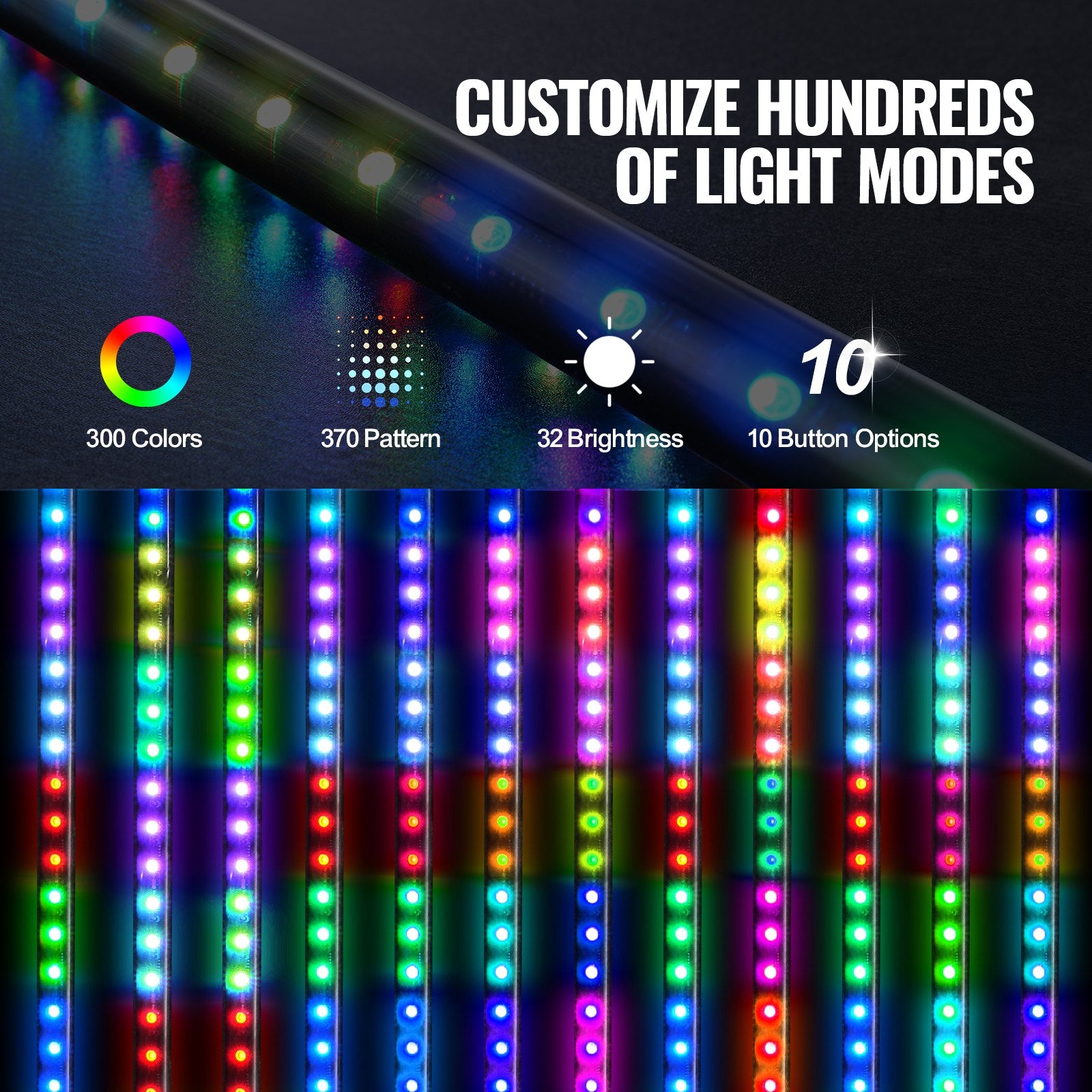 2PCS 3FT Whip Light RGB LED Waterproof with APP & RF Remote for UTV ATV