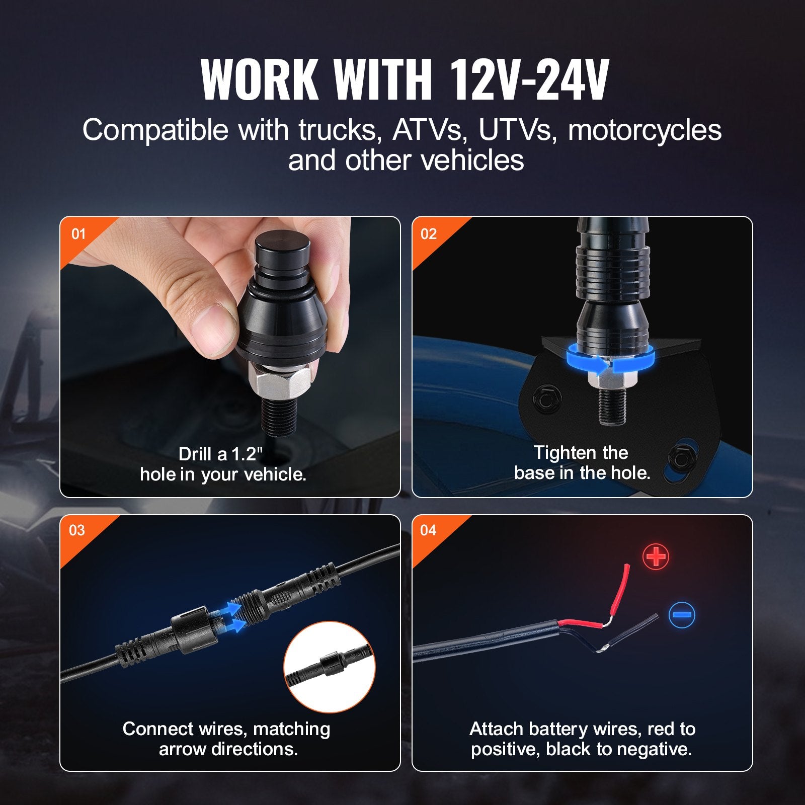 2PCS 3FT Whip Light RGB LED Waterproof with APP & RF Remote for UTV ATV