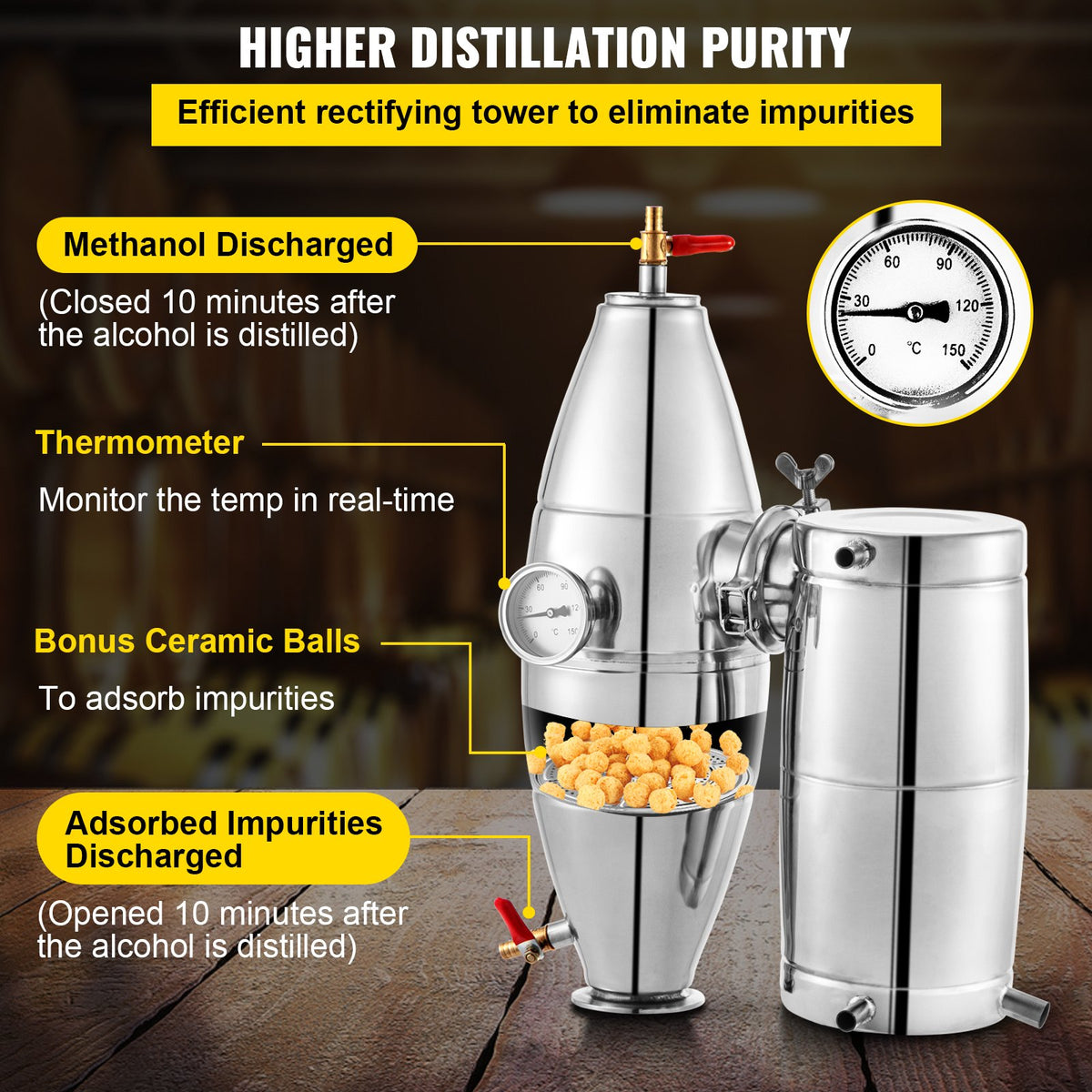 Alcohol Distiller 70L Whiskey Still Kit with Thermometer & Fermentation Tank