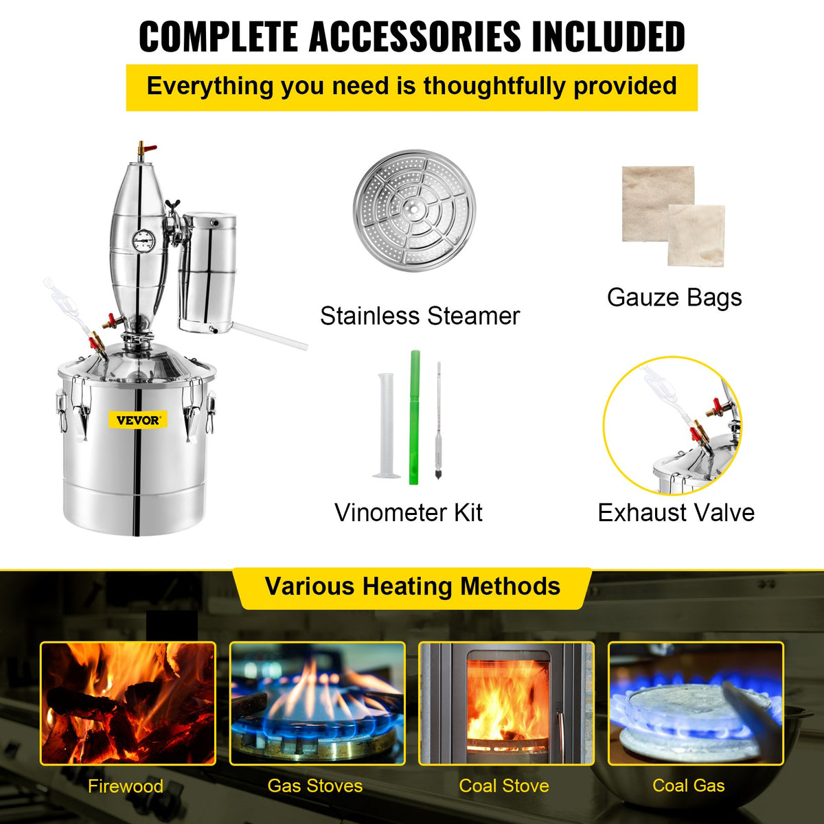 Alcohol Distiller 70L Whiskey Still Kit with Thermometer & Fermentation Tank