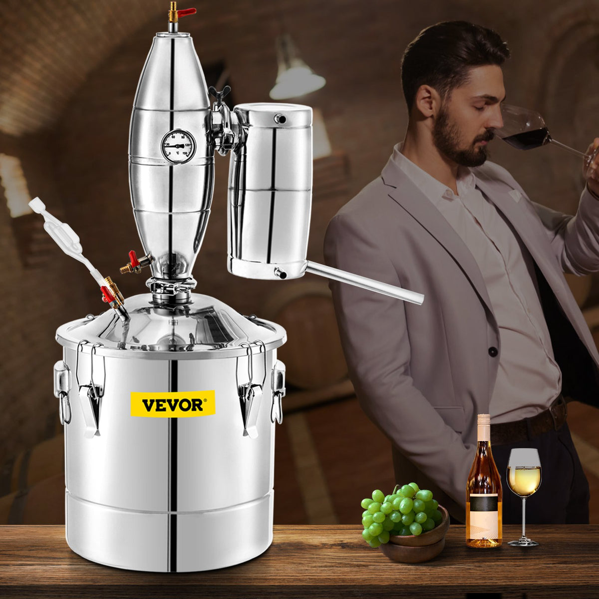 Alcohol Distiller 70L Whiskey Still Kit with Thermometer & Fermentation Tank