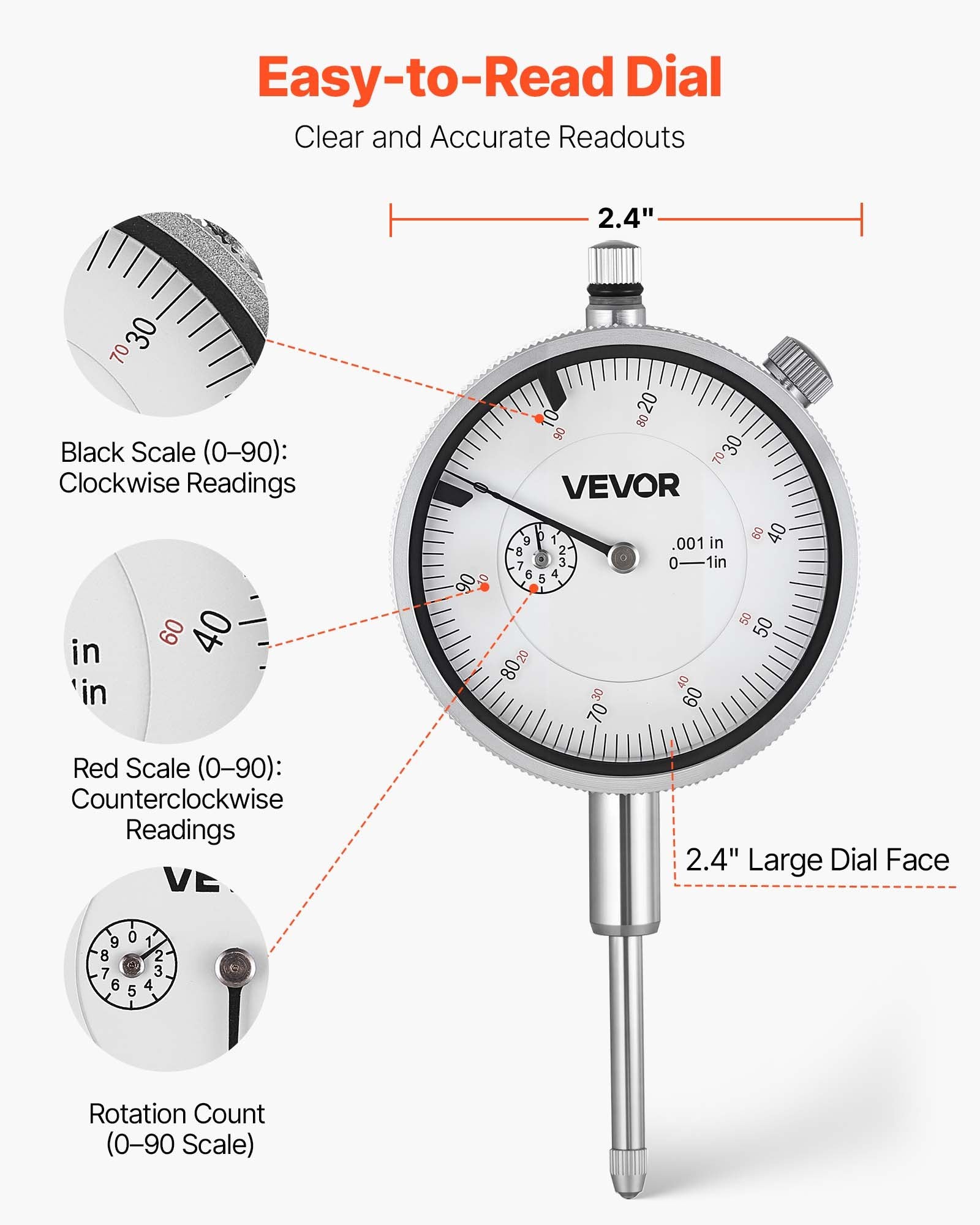 Dial Test Indicator 0.03mm 0-25.4mm Dual Rod Stand Case Machine Setup Gauge