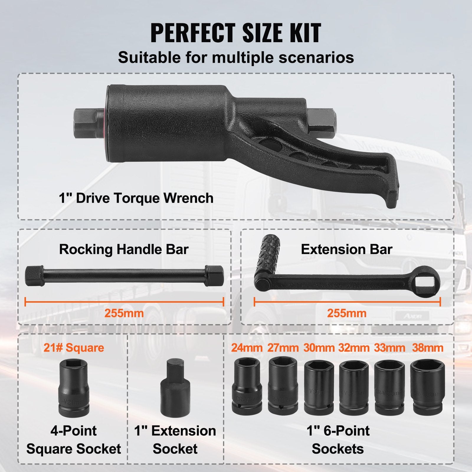 Heavy Duty Torque Multiplier Wrench Set 1" Drive, 1:64 6800N·m, 8 Sockets, Case