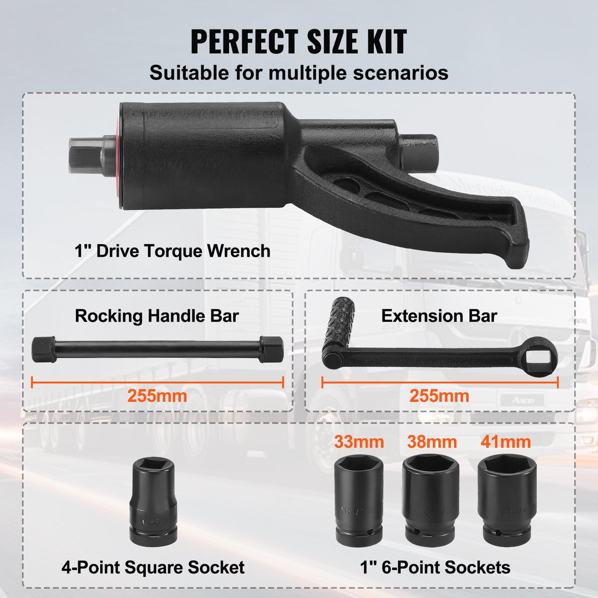Heavy Duty Torque Multiplier Wrench Set 1" Drive, 1:58 4800N·m, 4 Sockets, Case