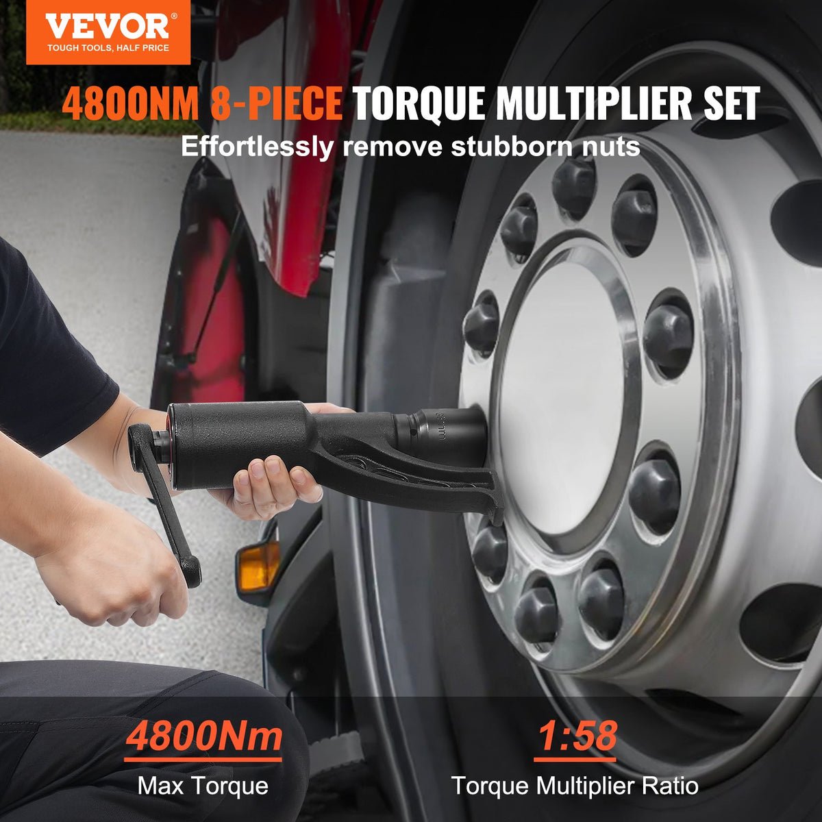 Heavy Duty Torque Multiplier Wrench Set 1" Drive, 1:58 4800N·m, 8 Sockets, Case