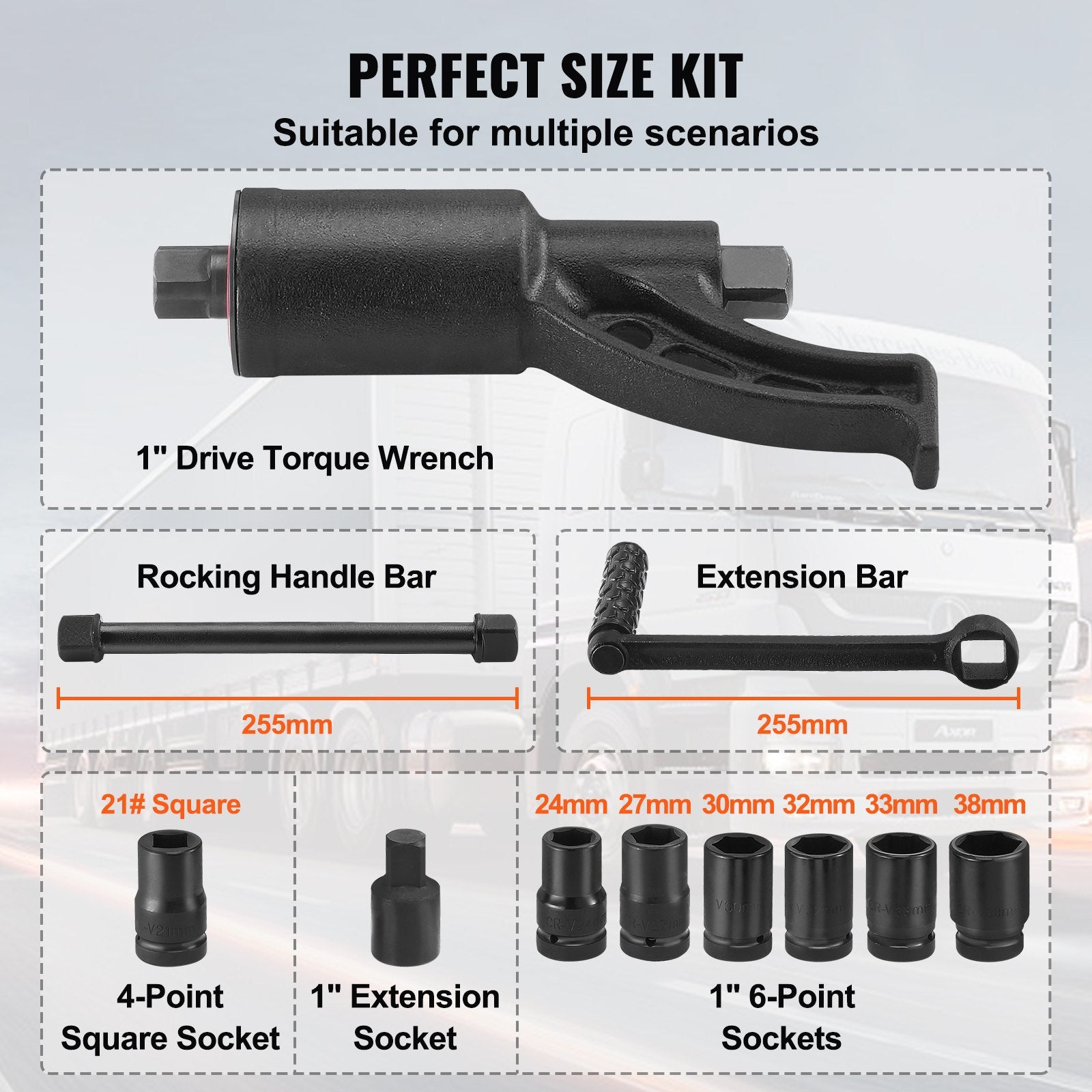 Heavy Duty Torque Multiplier Wrench Set 1" Drive, 1:58 4800N·m, 8 Sockets, Case