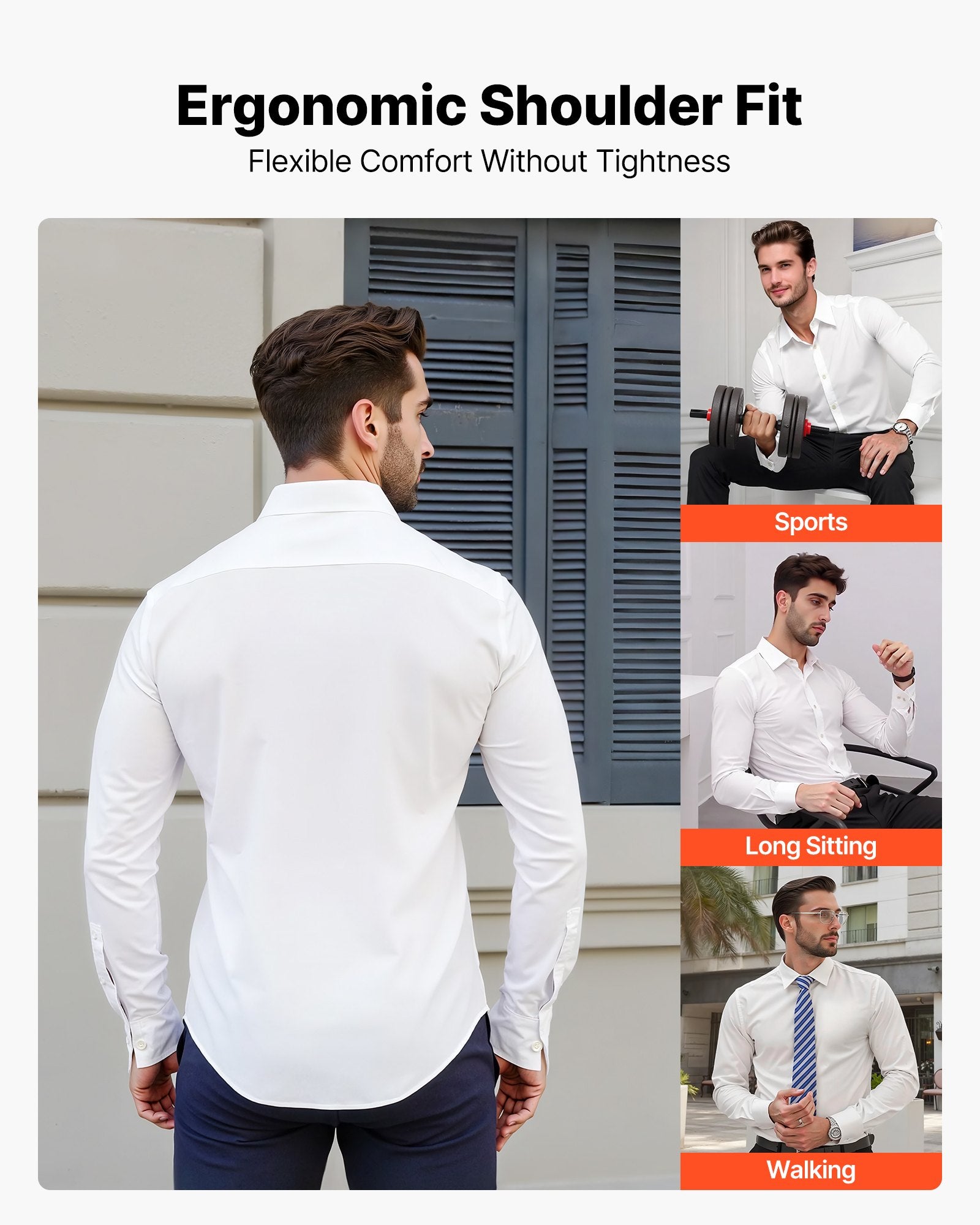 Men's Wrinkle-Free Button Down Shirt Slim Fit Stretch Dress Shirt White